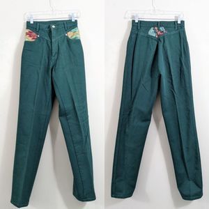 Green Denim Roper Jeans - High waisted 90s Vintage Country Western - southwest